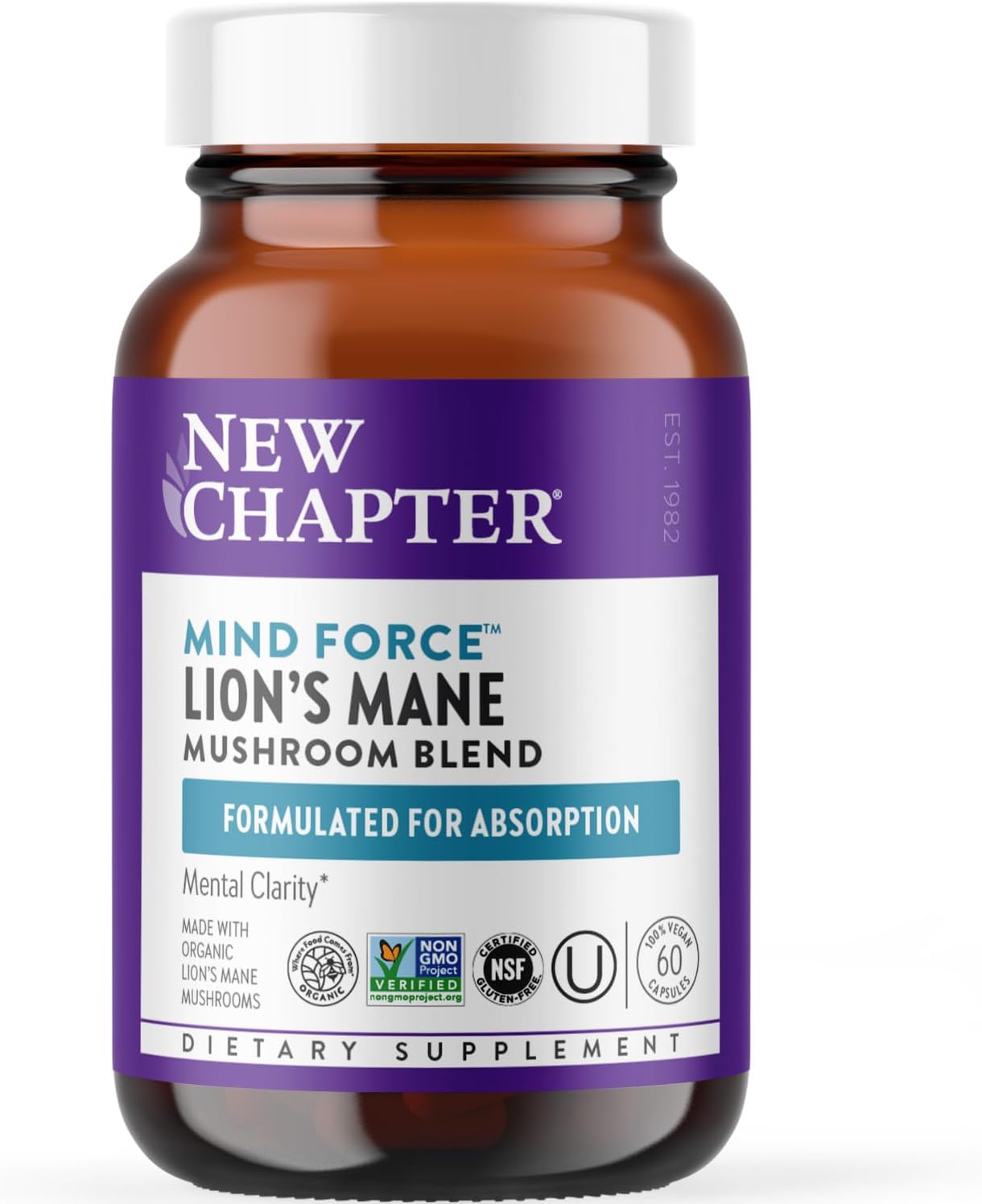 Organic Lion's Mane + Reishi Mushroom Nootropic Supplement for Mental Clarity - Vegan and Non-GMO - 60 ct