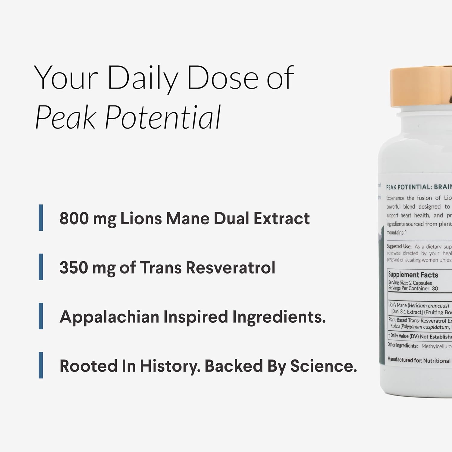 Organic Lion's Mane & Resveratrol Capsules - 800mg Lion's Mane Extract, Plant-Based Trans Resveratrol, Brain Health Supplement, 60ct.