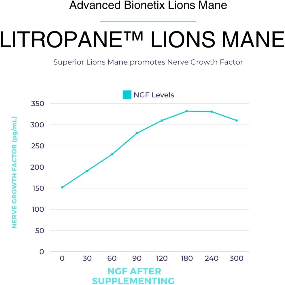 Organic Lions Mane Supplement 120 Capsules - Advanced Brain and Immune Support with 10X Extract and Patent Pending Litropane™