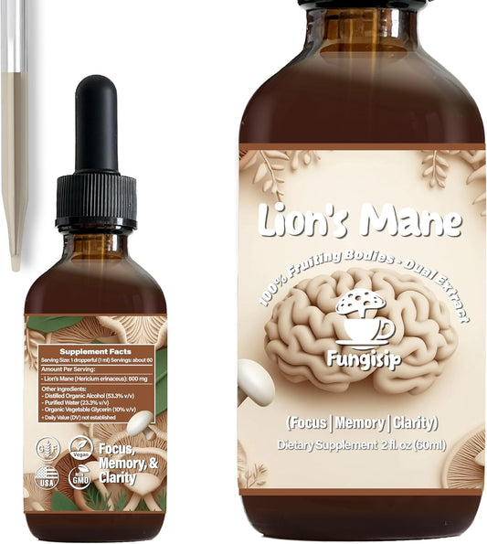 Organic Lion’s Mane Tincture for Enhanced Brain Function and Focus - 2 oz Liquid Mushroom Extract