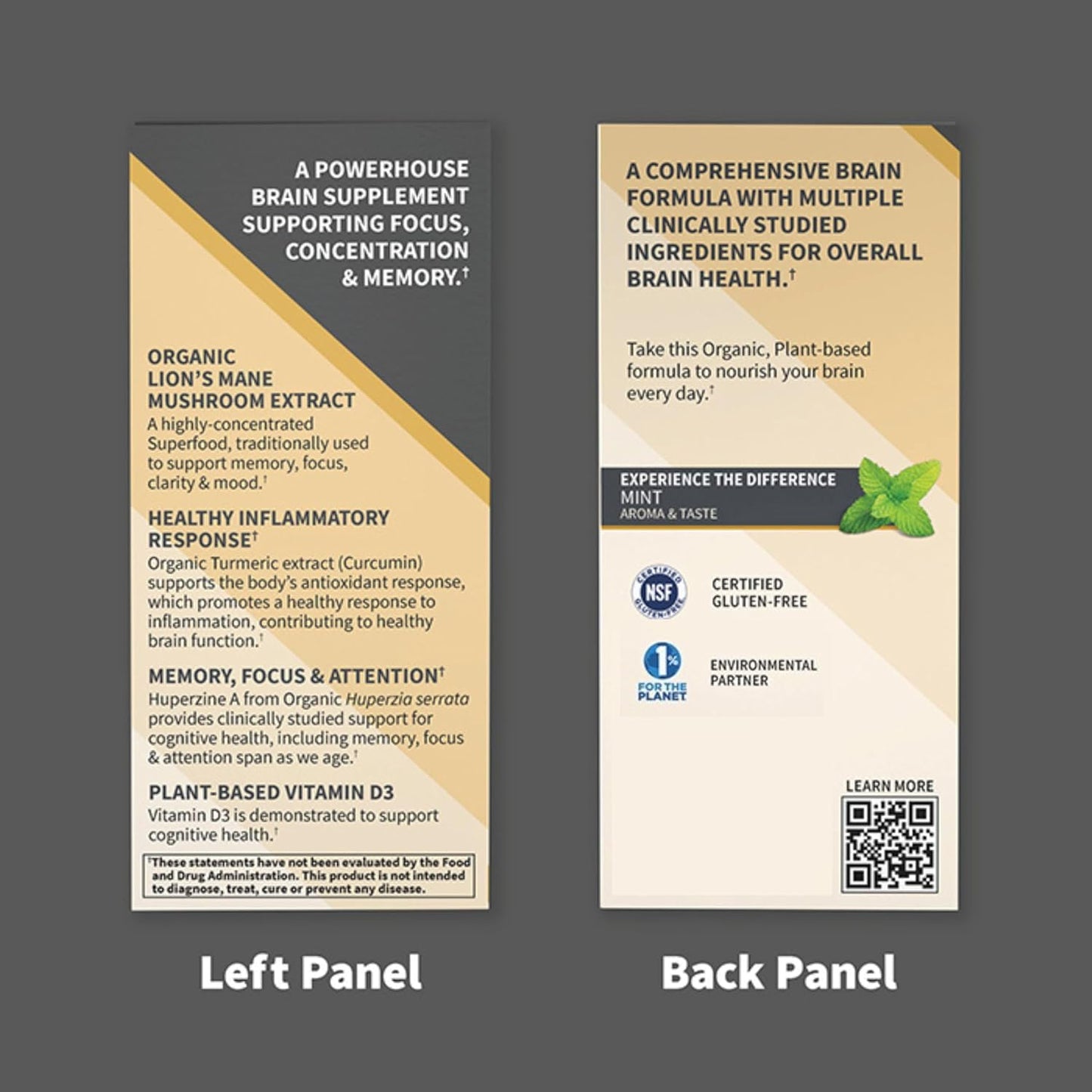 Organic Lion’s Mane & Turmeric Brain Health Supplement - Non-GMO, Gluten-Free, Mint Flavor for Memory, Focus, Healthy Brain Function