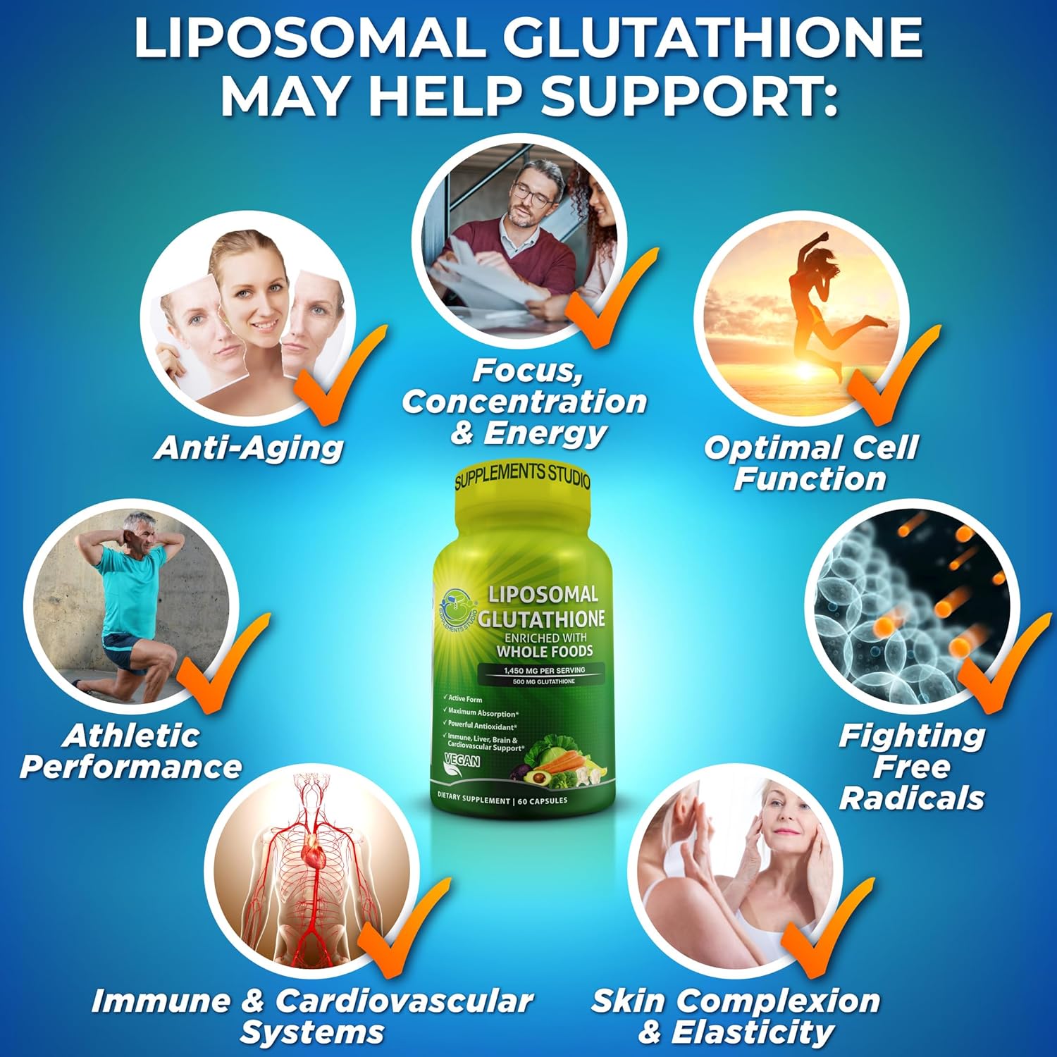 Organic Liposomal Glutathione 500mg with Whole Foods - High Absorption L Glutathione Supplement for Immune & Cardiovascular Health - 60 capsules