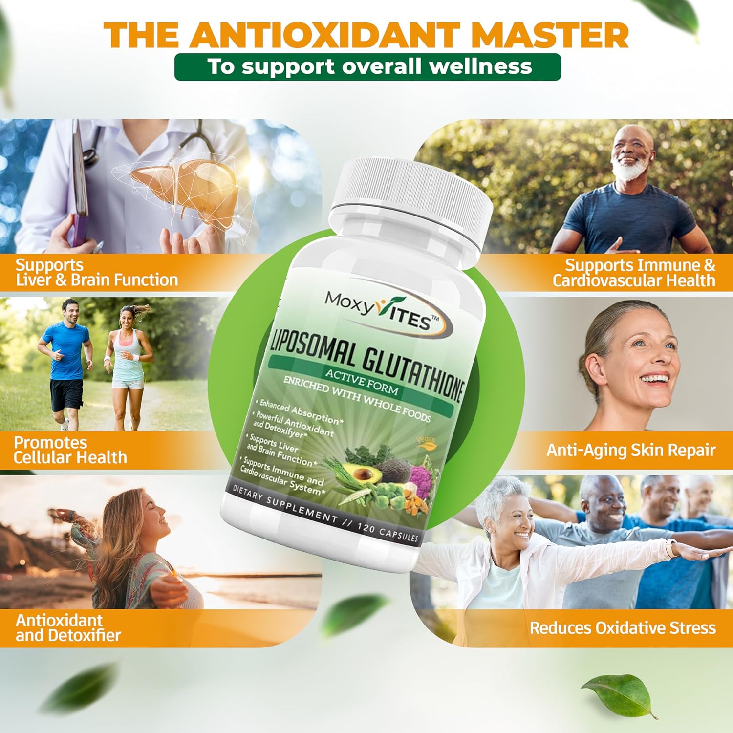 Organic Liposomal Glutathione Supplement 500mg - Pure Reduced GSH - Non GMO Complex - Antioxidant - 120 Capsules