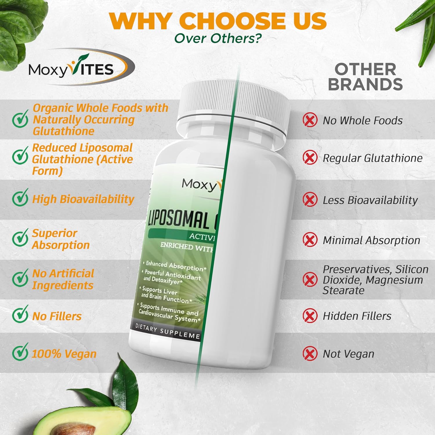 Organic Liposomal Glutathione Supplement 500mg - Pure Reduced GSH - Non GMO Complex - Antioxidant - 120 Capsules