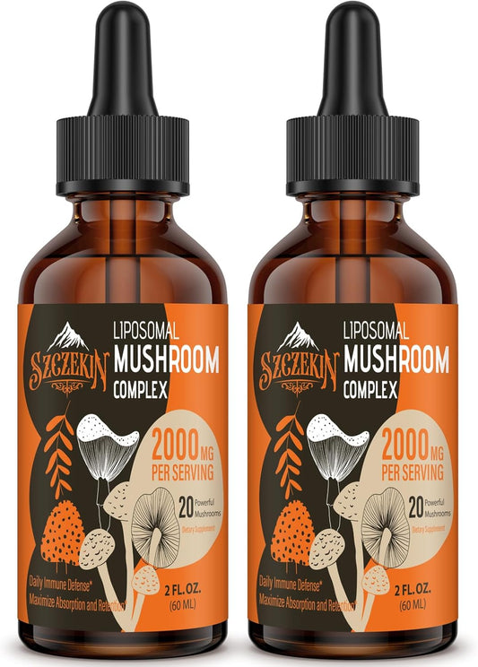 Organic Liposomal Mushroom Complex Drops 2000 MG - Immunity & Cognitive Support - Lions Mane, Reishi, Cordyceps, Chaga - 60 Servings