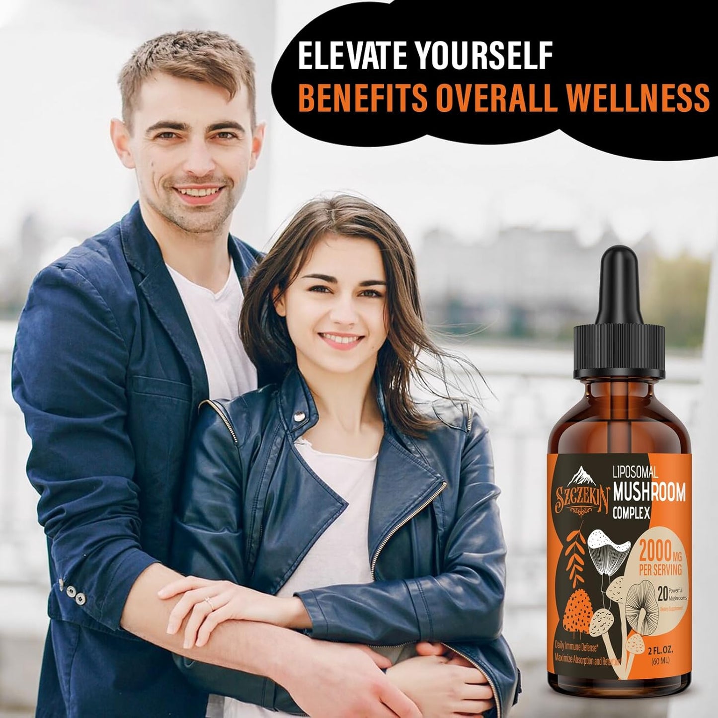 Organic Liposomal Mushroom Complex Drops 2000 MG - Immunity & Cognitive Support - Lions Mane, Reishi, Cordyceps, Chaga - 60 Servings