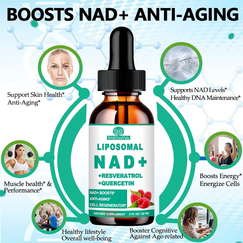 Organic Liposomal NAD Resveratrol Supplement for Longevity & Energy: Women & Men, Nicotinamide Riboside 900mg, TMG, Quercetin, Vitamin B3 - WellVeraVida Anti-Aging Focus