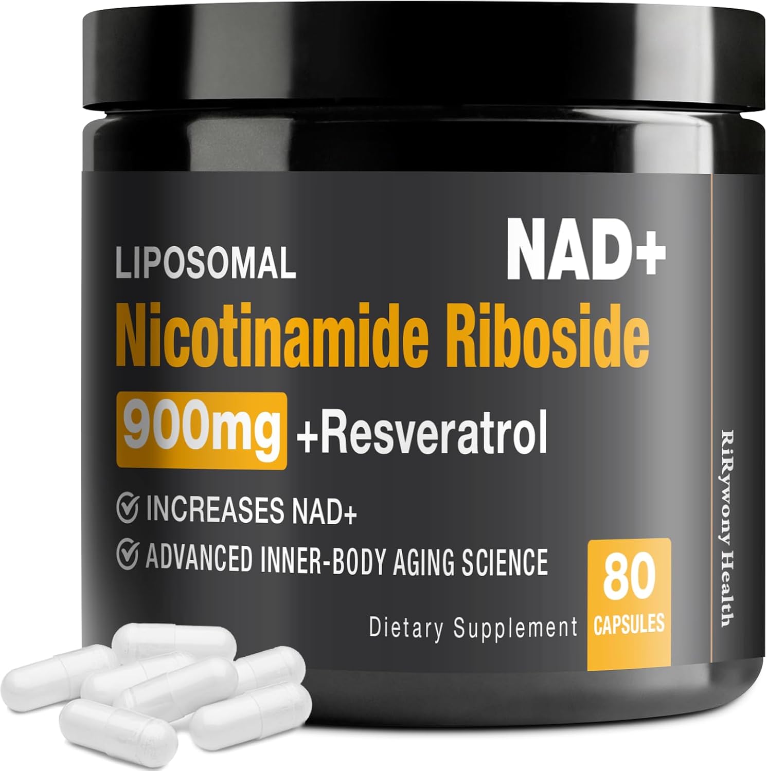 Organic Liposomal NAD+ Supplement with NR, Resveratrol, and Quercetin - 900mg for Cellular Repair and Healthy Aging in Men and Women