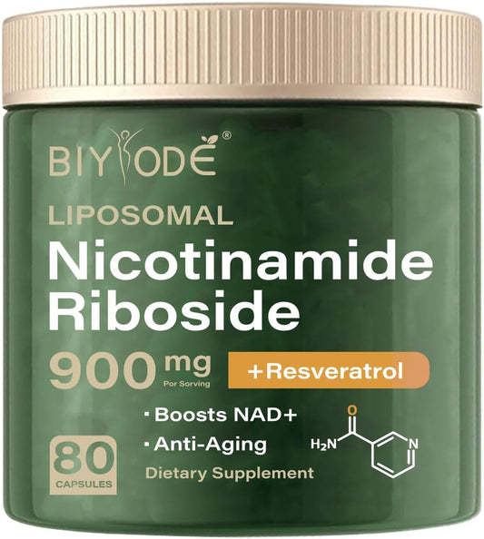 Organic Liposomal Nicotinamide Riboside Supplement with Resveratrol and Quercetin for Energy Boost (80 Capsules)