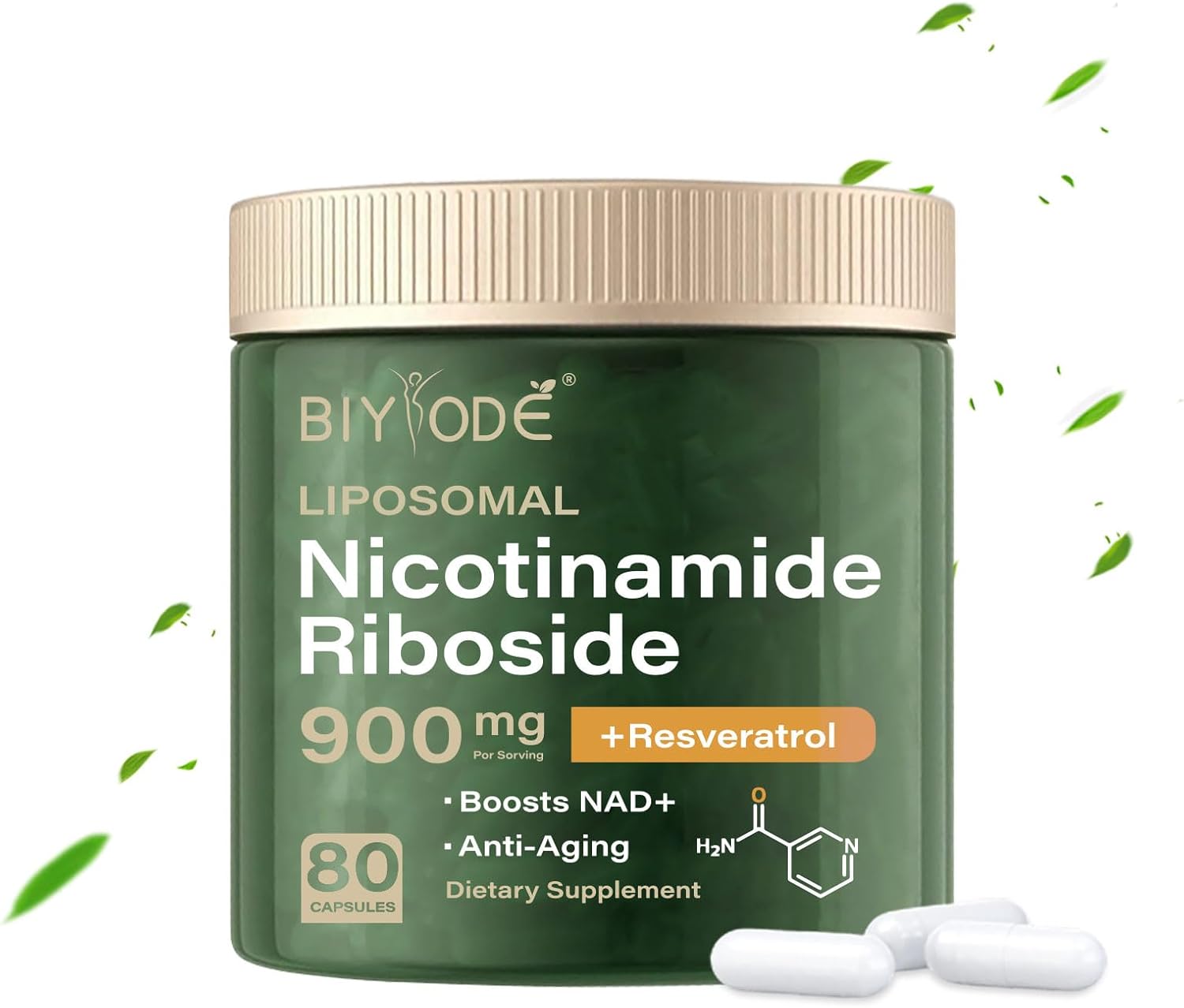 Organic Liposomal Nicotinamide Riboside Supplement with Resveratrol and Quercetin for Energy Boost (80 Capsules)