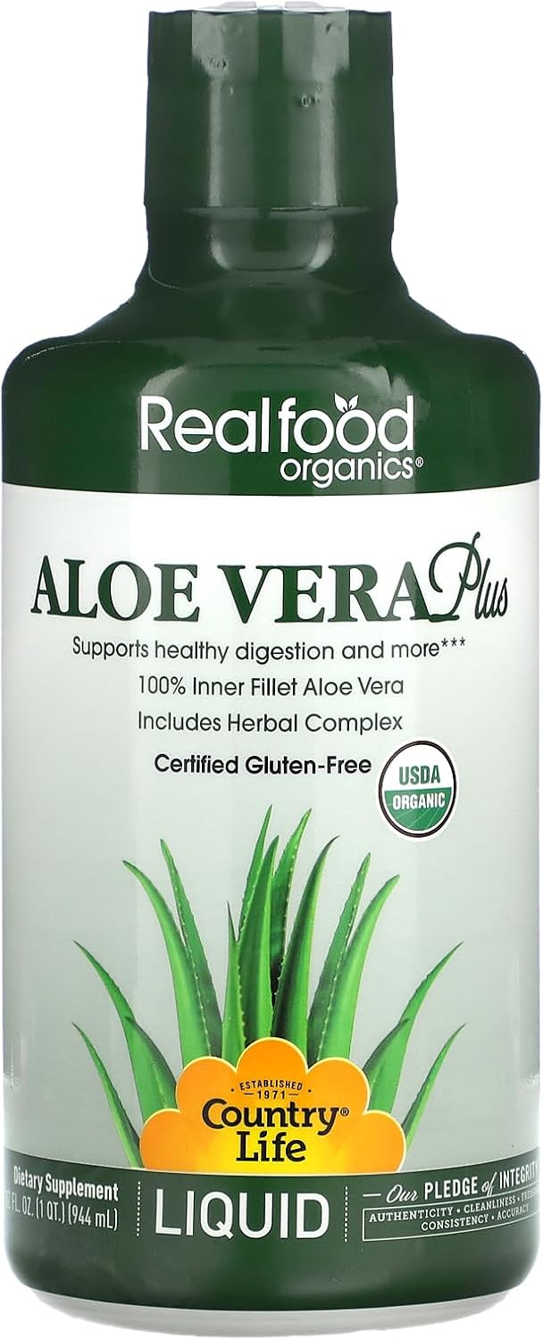 Organic Liquid Aloe Vera Plus with Slippery Elm, Ginger, Turmeric & Peppermint - Supports Digestive Health & Immune System - 32 oz