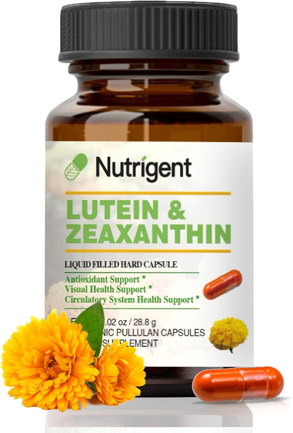 Organic Liquid-Filled Lutein 20mg Capsules with Zeaxanthin for Vision Health - Gluten & Soy-Free Eye Health Supplement (60ct)