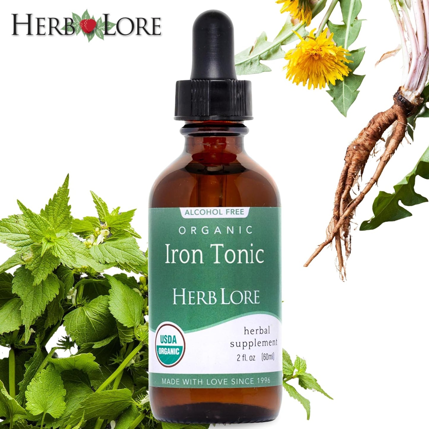 Organic Liquid Iron Drops Supplement for Kids & Women - Gentle Herbal Tincture (2 fl oz)