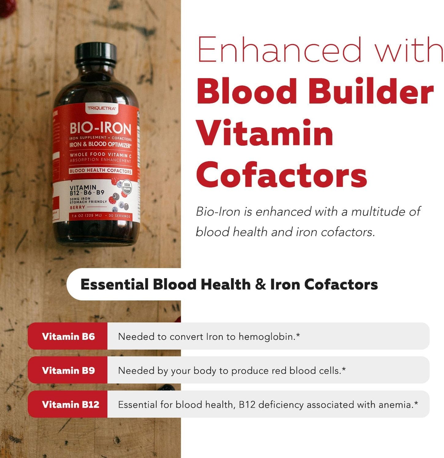 Organic Liquid Iron Supplement with Whole Food Vitamin C for Healthy Iron Levels - Berry Flavored - 7.6 oz
