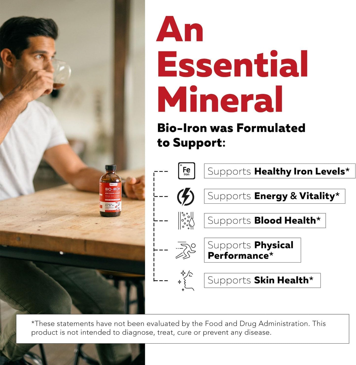 Organic Liquid Iron Supplement with Whole Food Vitamin C for Healthy Iron Levels - Berry Flavored - 7.6 oz