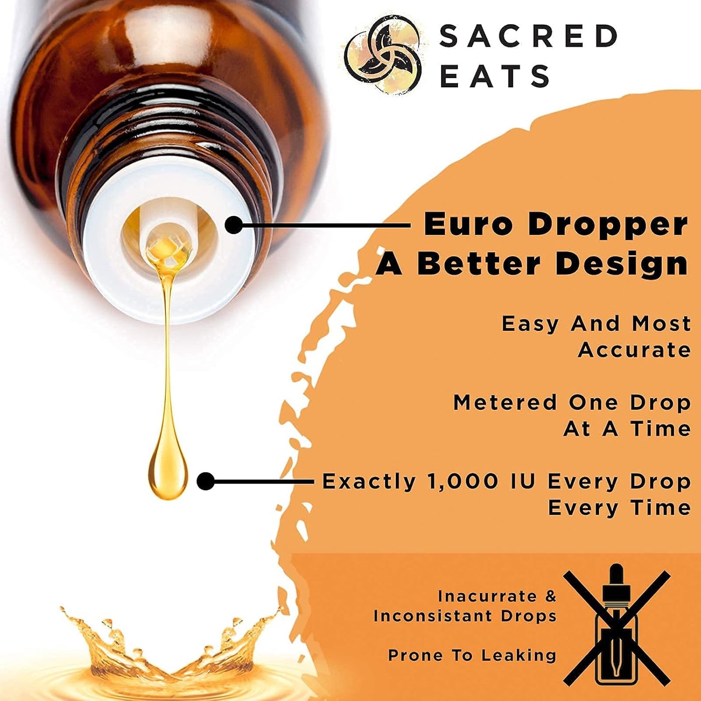 Organic Liquid Vitamin D Drops in Coconut MCT Oil - 1,000 IU/Drop, Sugar-Free, Great Taste - Max Absorption VIT D3 Supplement for Kids & Adults