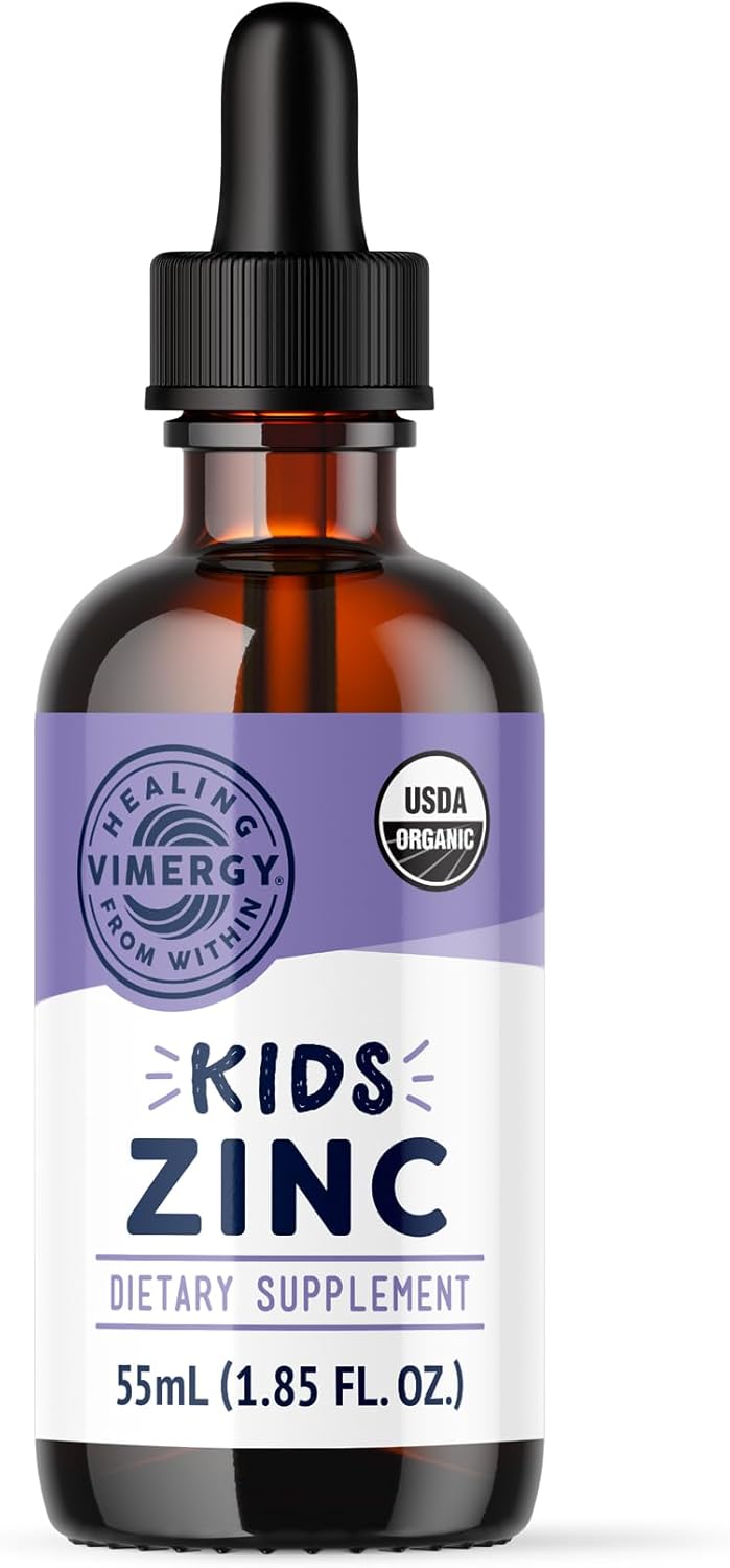 Organic Liquid Zinc for Kids - Immune Support & Healthy Bones - USDA Organic, Kosher, Vegan - 55 mL