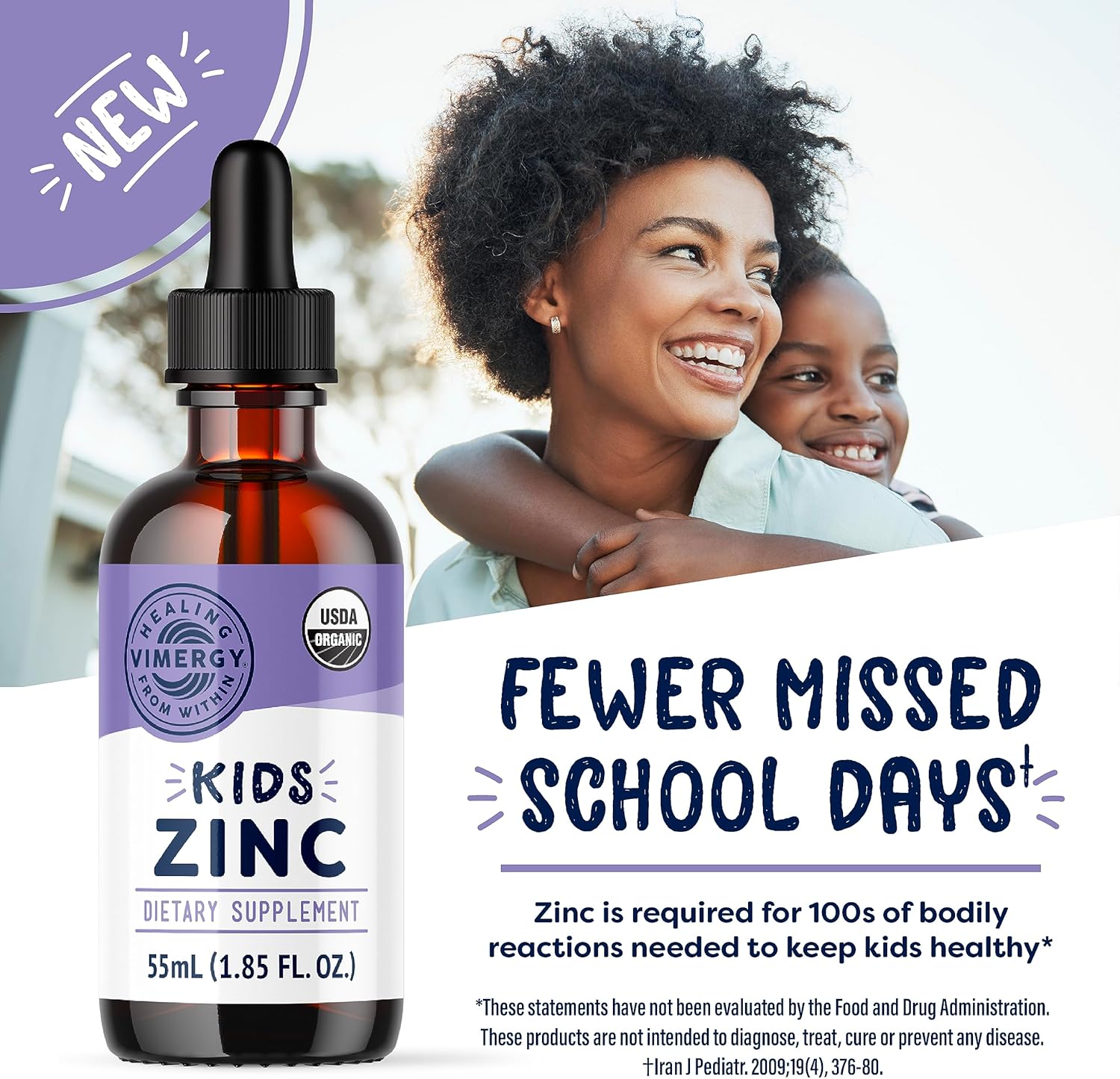 Organic Liquid Zinc for Kids - Immune Support & Healthy Bones - USDA Organic, Kosher, Vegan - 55 mL
