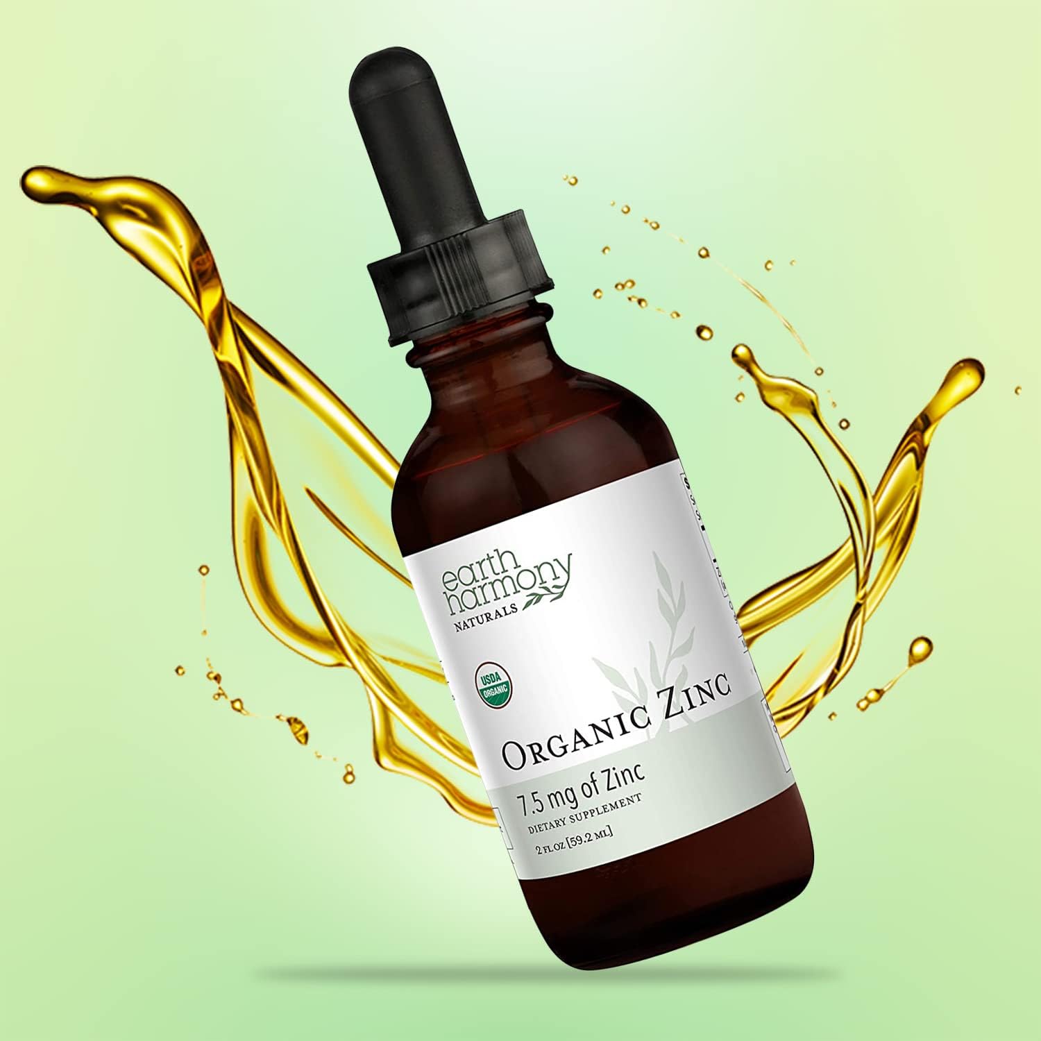 Organic Liquid Zinc Sulfate Supplement for Skin Health & Immune System Support - Non-GMO, Vegan, 7.5mg - 2 Fl Oz Bottle by Earth Harmony Naturals