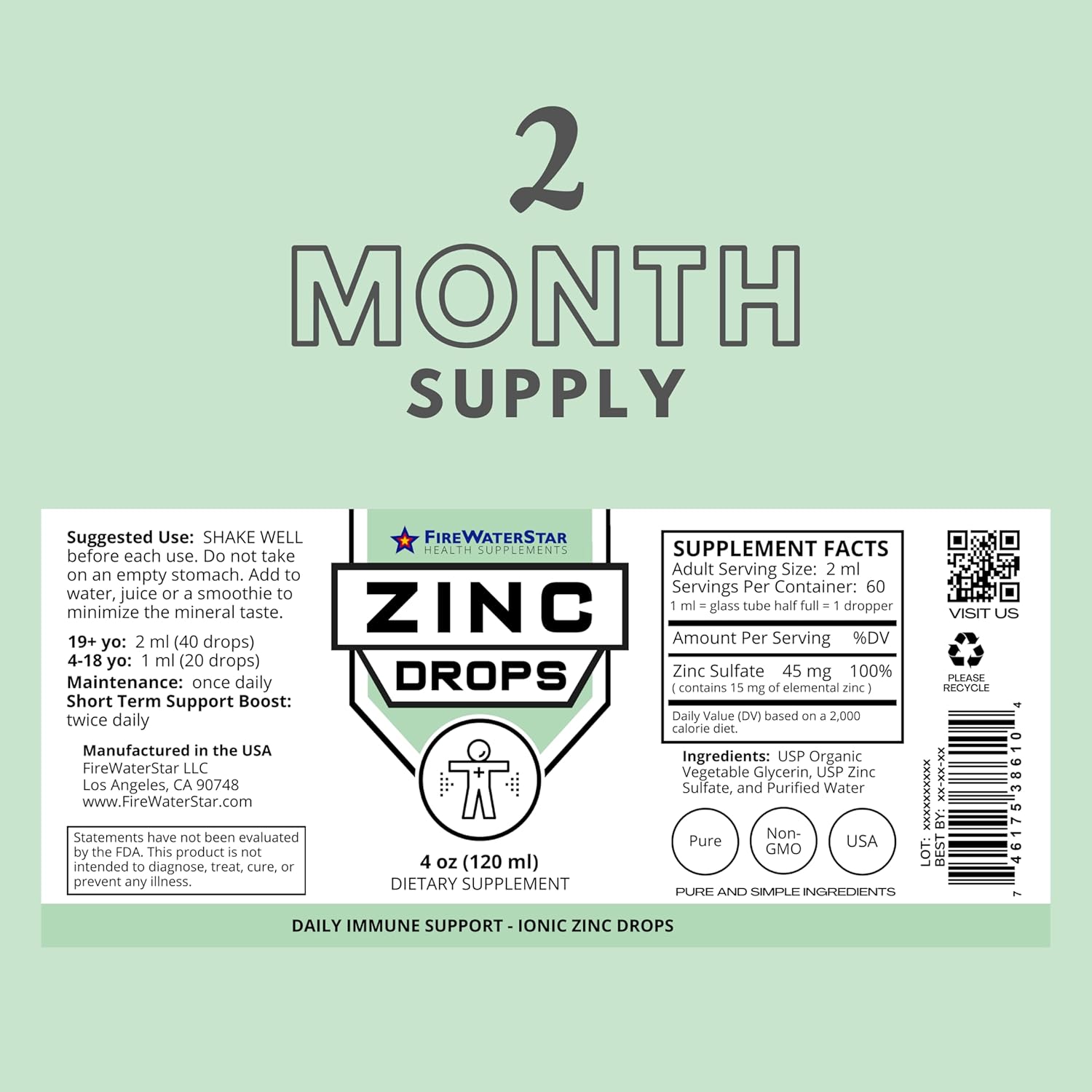 Organic Liquid Zinc Supplement Drops - 45mg Immune Support for Adults & Kids - Non-GMO Vegan Health Supplements - Boost Immunity, Skin Health, Wellness
