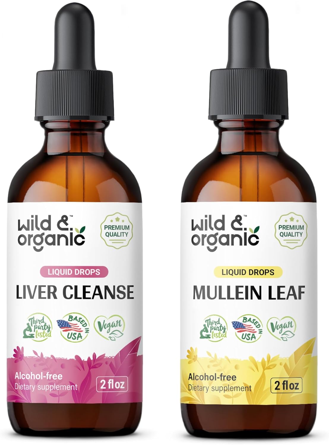 Organic Liver Cleanse and Mullein Tincture Bundle - 2 fl oz Each for Detox and Respiratory Support