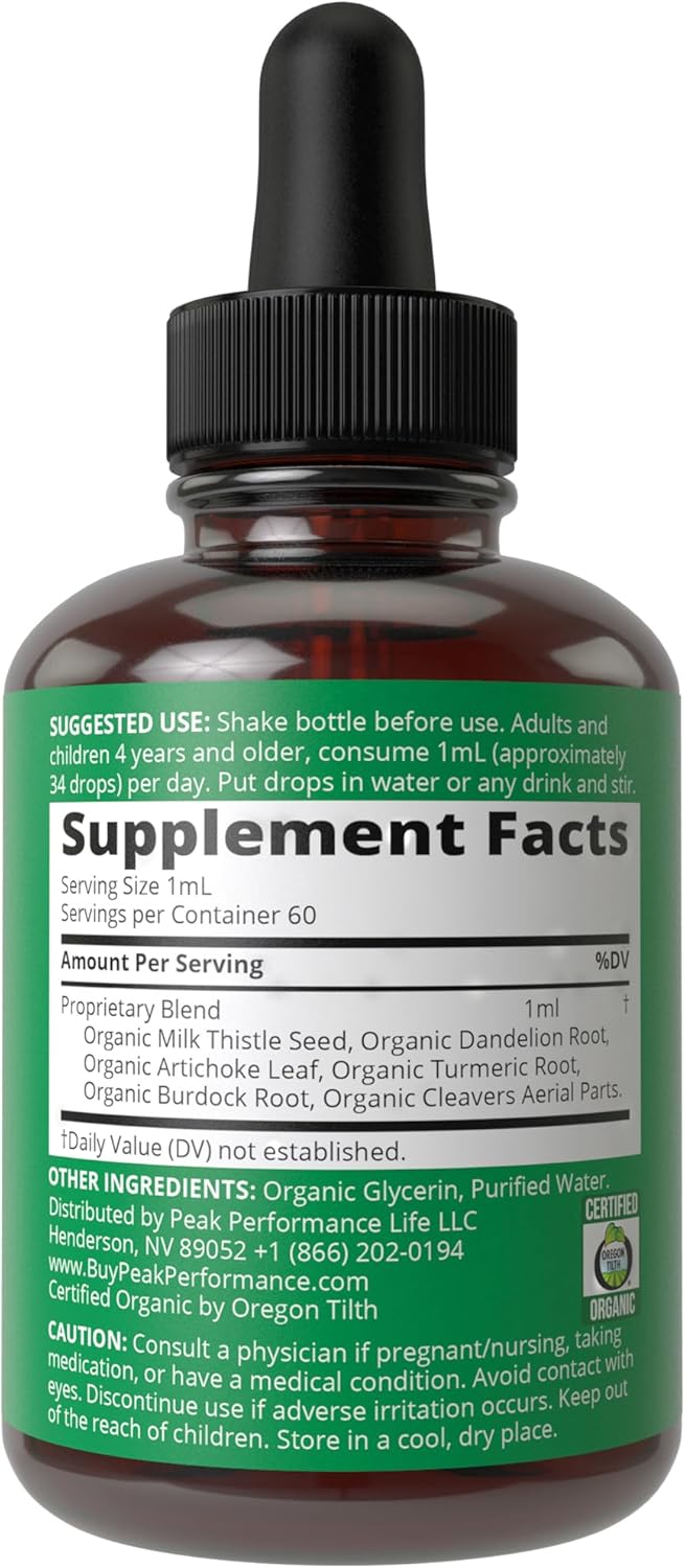 Organic Liver Cleanse Detox Drops with Milk Thistle & Artichoke Extract - Sugar-Free Liver Health Support Supplement