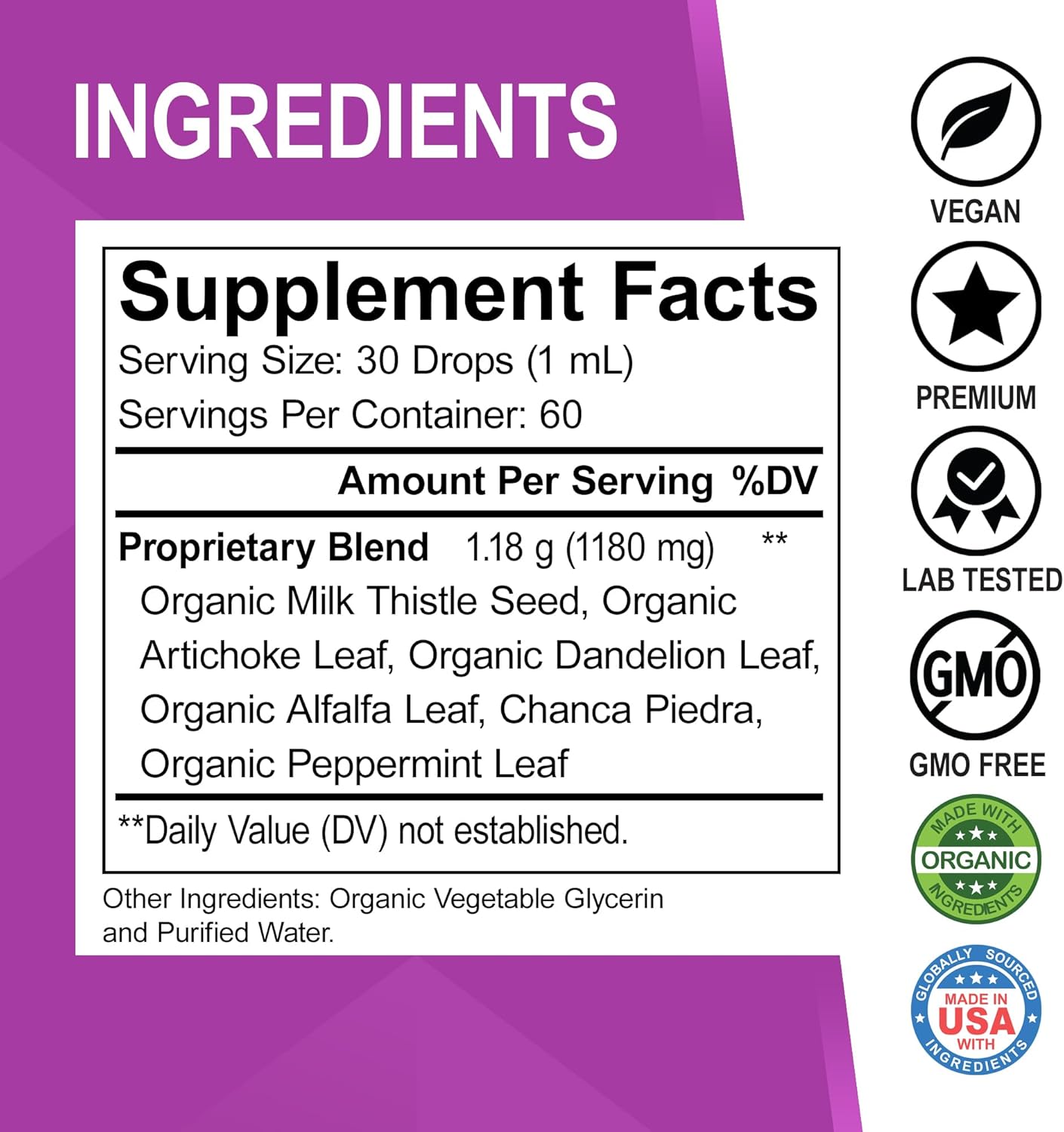 Organic Liver Cleanse Detox Drops with Milk Thistle, Dandelion & Artichoke - Gallbladder Health Formula 2oz