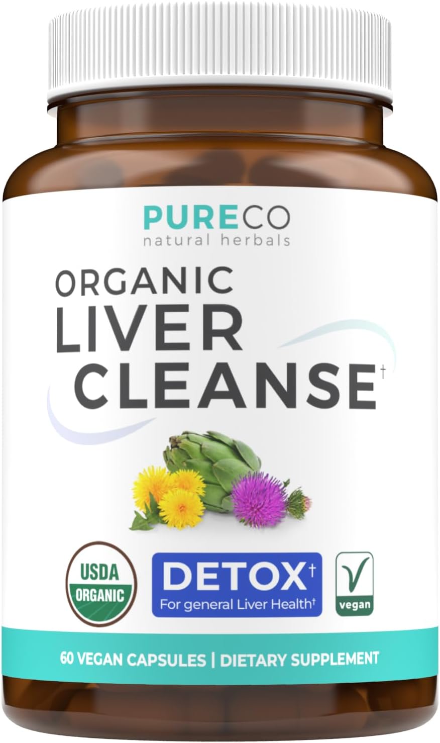 Organic Liver Cleanse Detox & Repair Supplement - Vegan, Non-GMO Formula with Milk Thistle, Dandelion Root, Artichoke Leaf, Yellow Dock - Liver Health Support - 60 Capsules - No Pills