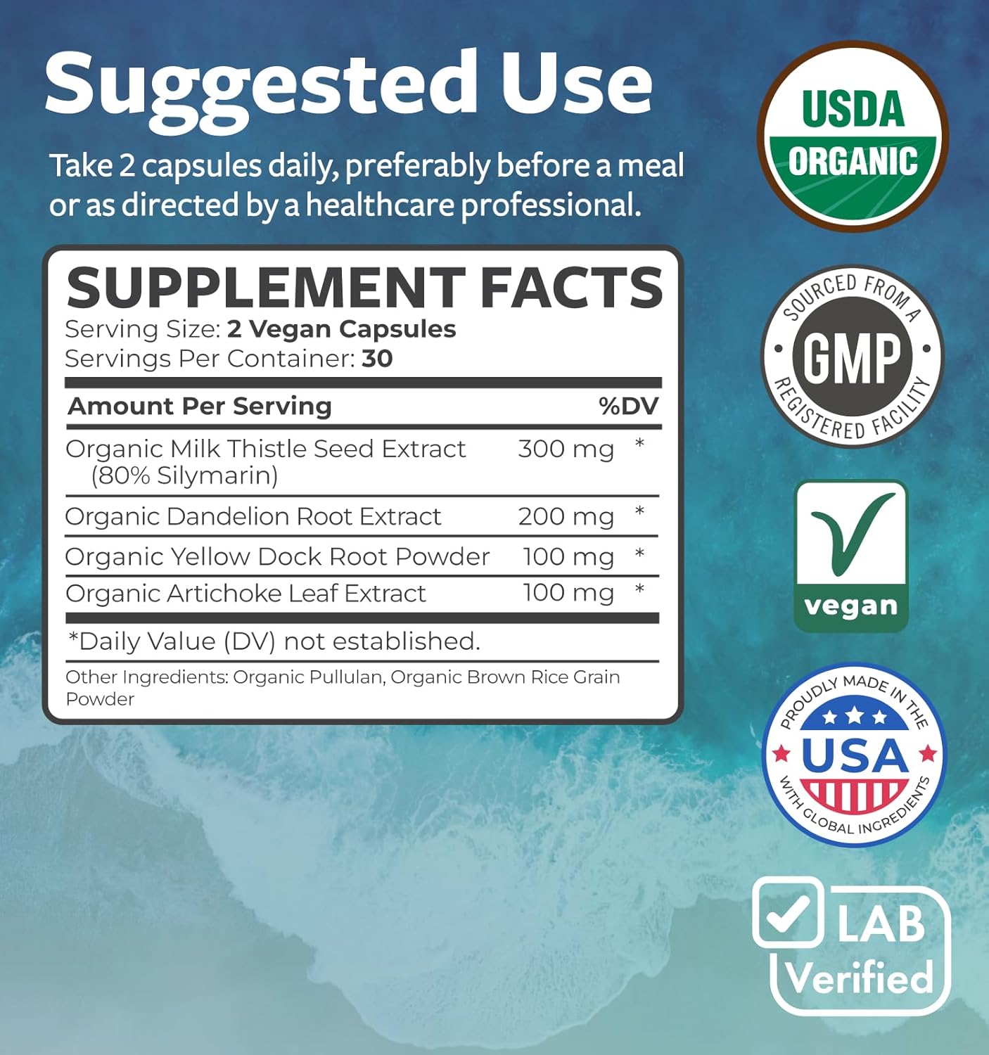 Organic Liver Cleanse Detox & Repair Supplement - Vegan, Non-GMO Formula with Milk Thistle, Dandelion Root, Artichoke Leaf, Yellow Dock - Liver Health Support - 60 Capsules - No Pills