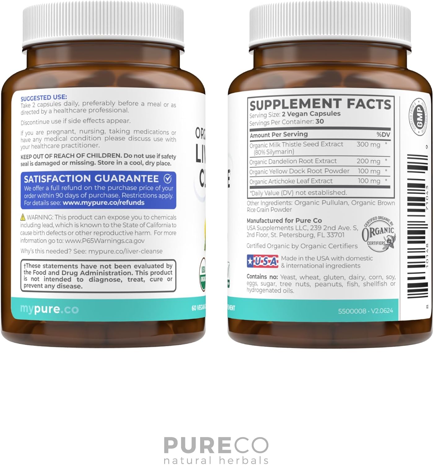 Organic Liver Cleanse Detox & Repair Supplement - Vegan, Non-GMO Formula with Milk Thistle, Dandelion Root, Artichoke Leaf, Yellow Dock - Liver Health Support - 60 Capsules - No Pills