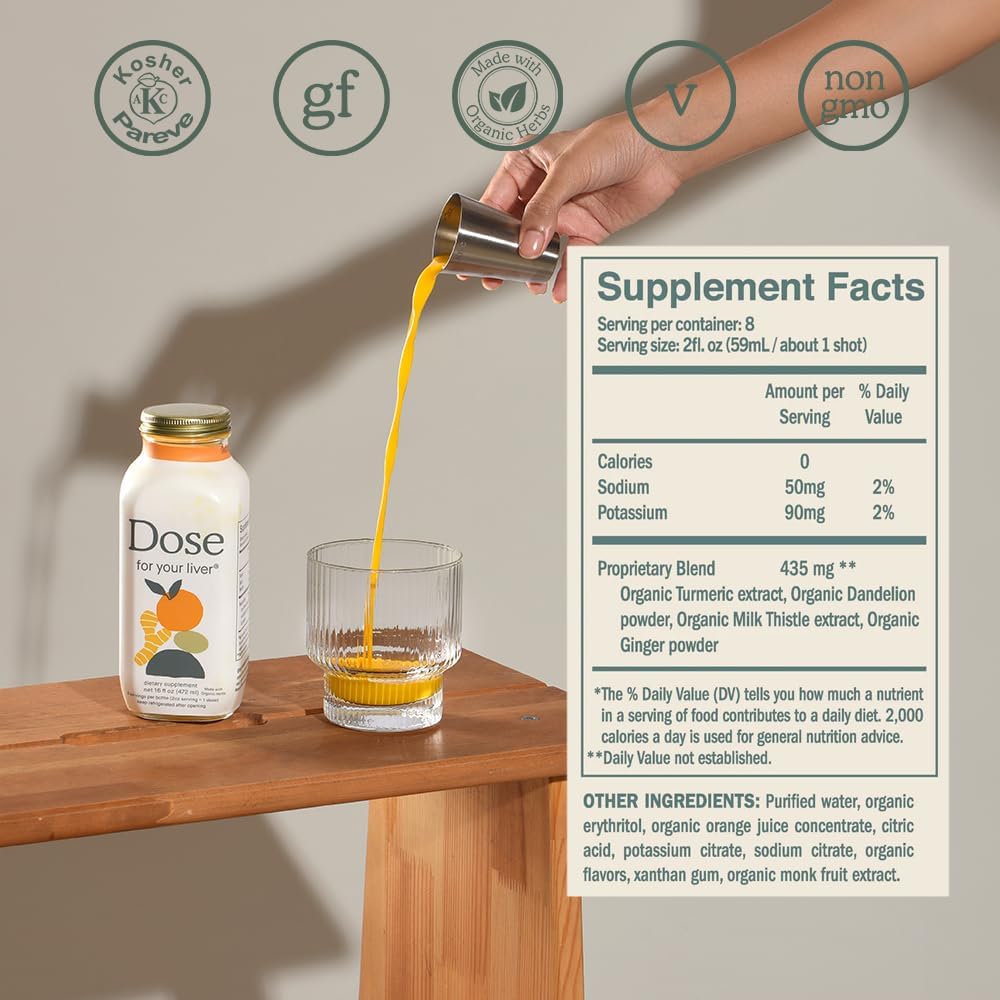 Organic Liver Cleanse Detox & Repair Supplement with Milk Thistle, Turmeric, Dandelion, Ginger, Orange - 16oz Bottle, 6 Pack for 6 Weeks. Promotes Optimal Liver Function.