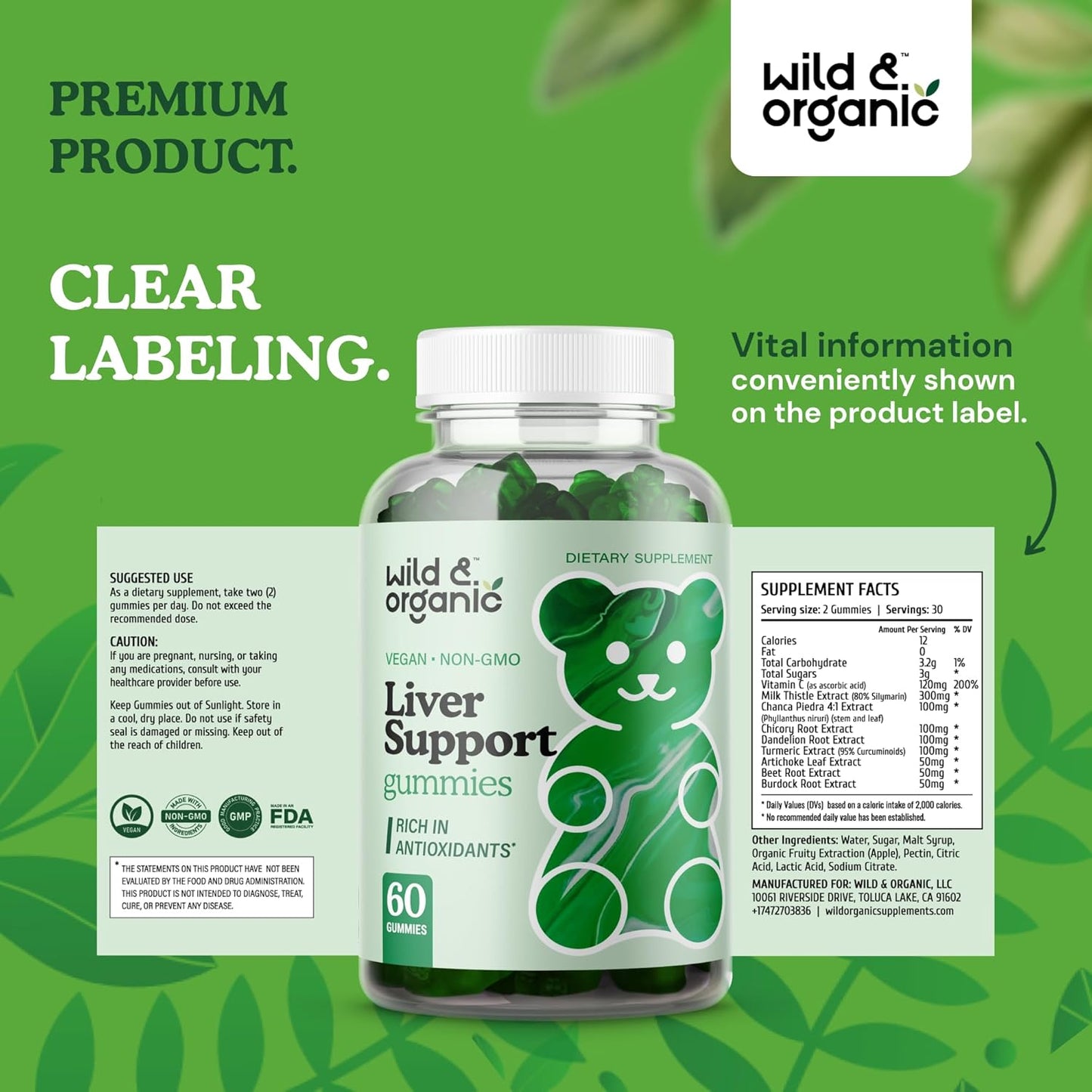 Organic Liver Cleanse Gummies with Milk Thistle & Dandelion Root Extract - 60 Silymarin Gummies for Detox - Vegan & Non-GMO Herbal Supplement