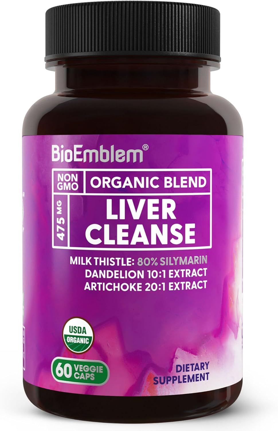 Organic Liver Cleanse Supplement with Milk Thistle, Dandelion, and Artichoke Extract - Vegan & Non-GMO - Herbal Liver Health Support - 60 Capsules
