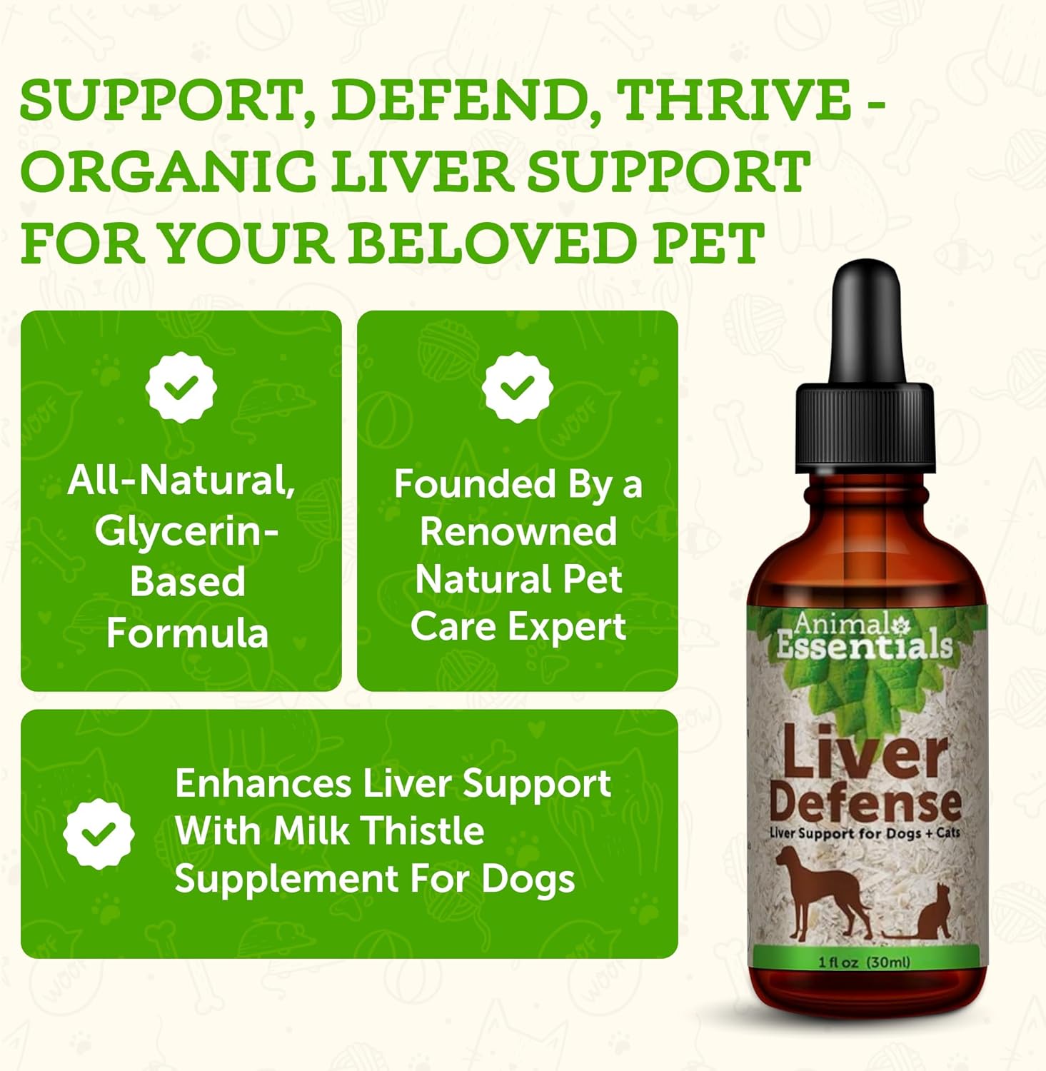 Organic Liver Defense Herbal Formula for Dogs & Cats, Maintains Healthy Liver Function, Sweet Taste, Veterinarian Recommended, 1 Fl Oz