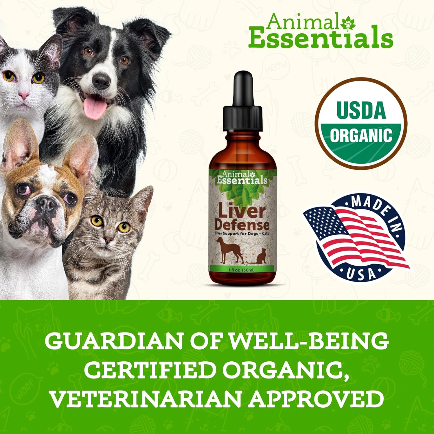 Organic Liver Defense Herbal Formula for Dogs & Cats, Maintains Healthy Liver Function, Sweet Taste, Veterinarian Recommended, 1 Fl Oz