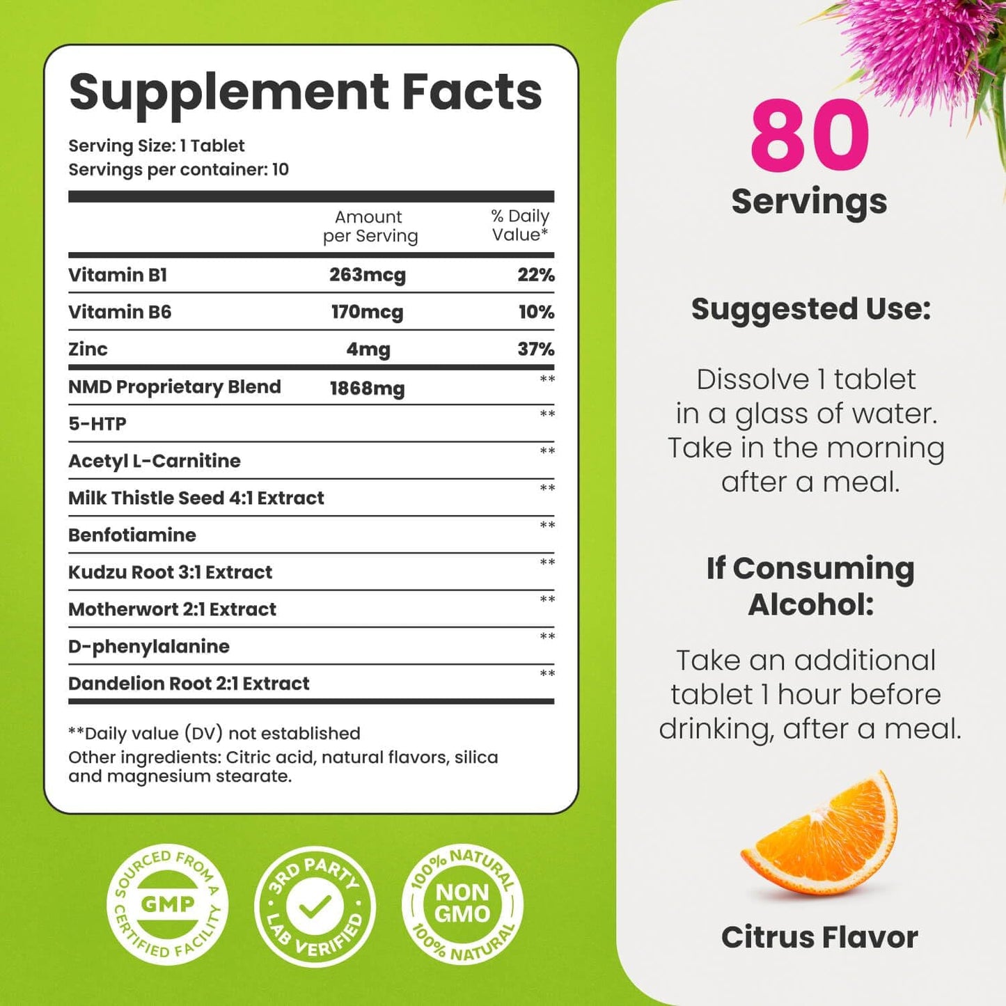 Organic Liver Detox & Craving Control Supplement with Milk Thistle, Dandelion Root, and 5HTP | Energy Support | Alcohol Alternative (80 Pills)