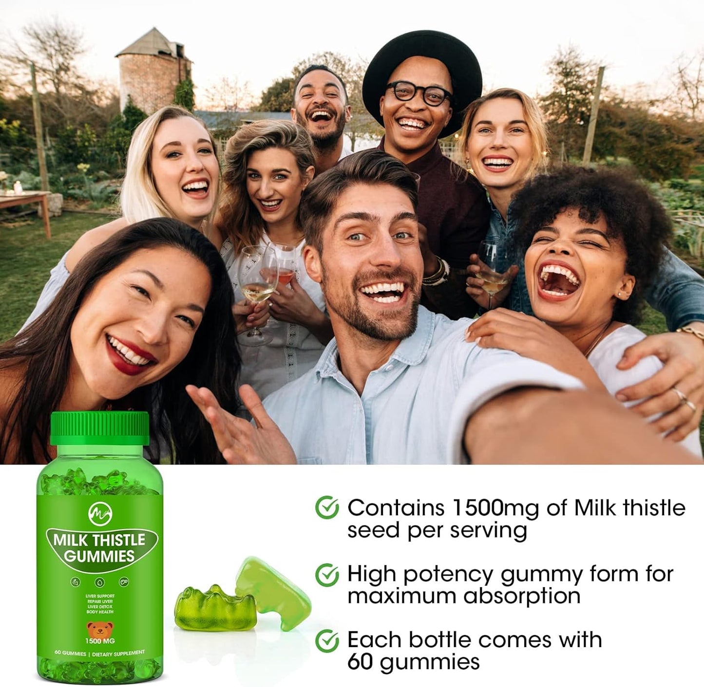 Organic Liver Detox Gummies with Milk Thistle - 60 Gummies for Men & Women