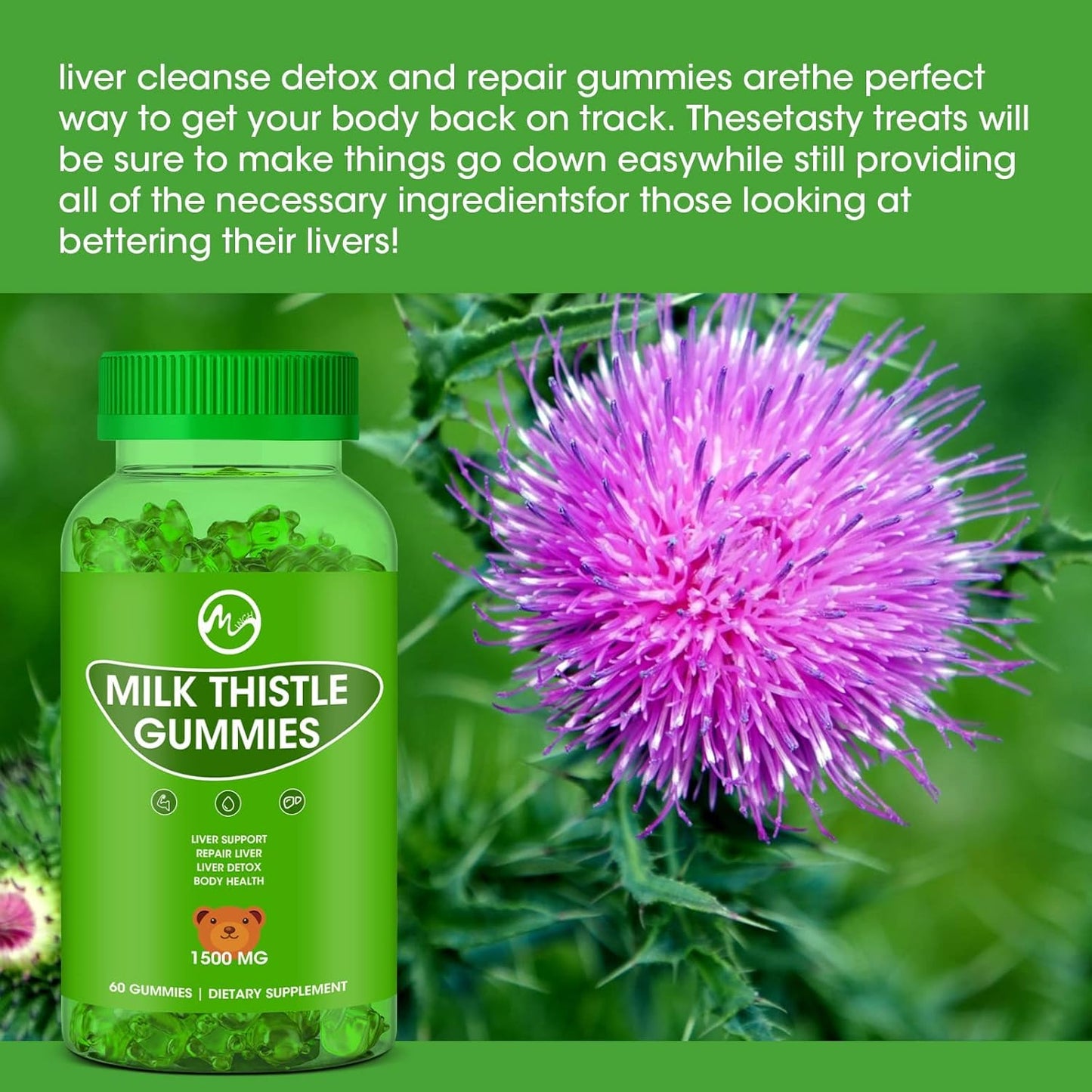 Organic Liver Detox Gummies with Milk Thistle - 60 Gummies for Men & Women