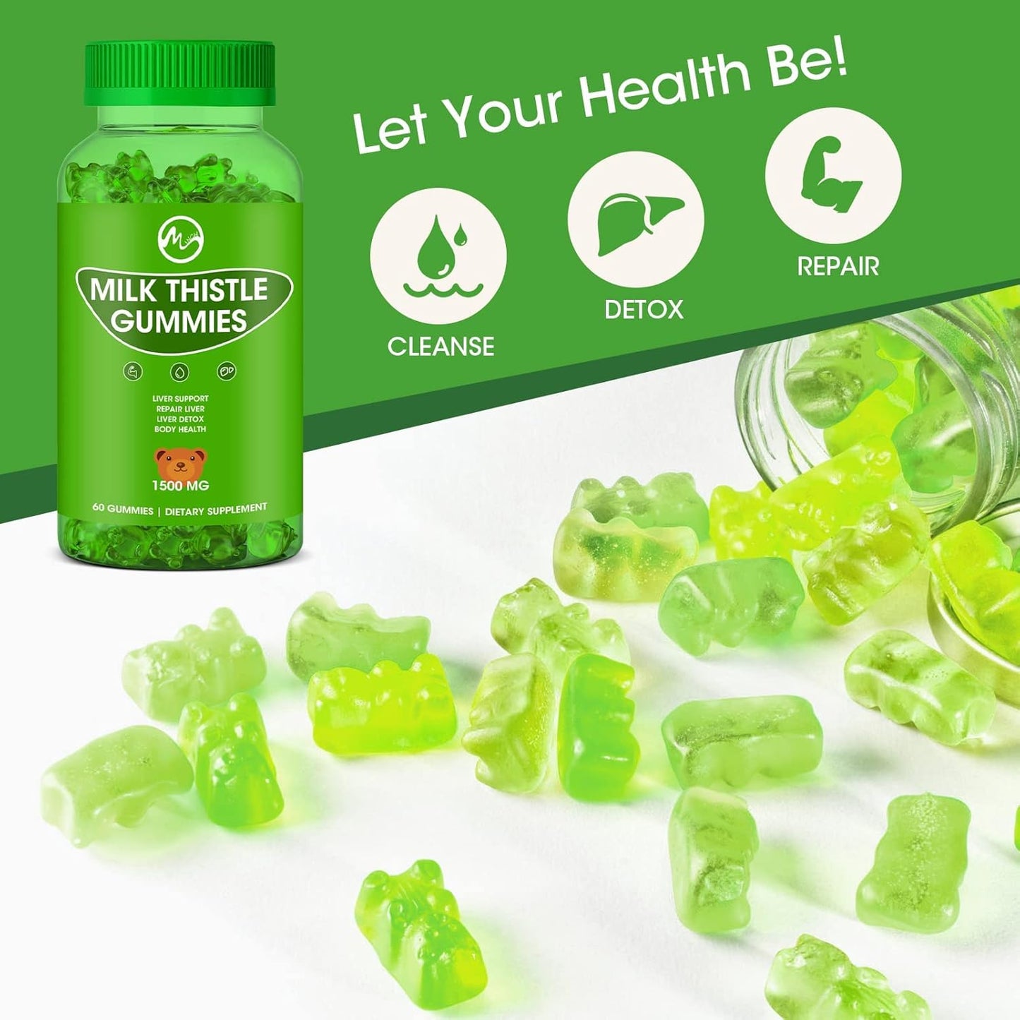 Organic Liver Detox Gummies with Milk Thistle - 60 Gummies for Men & Women