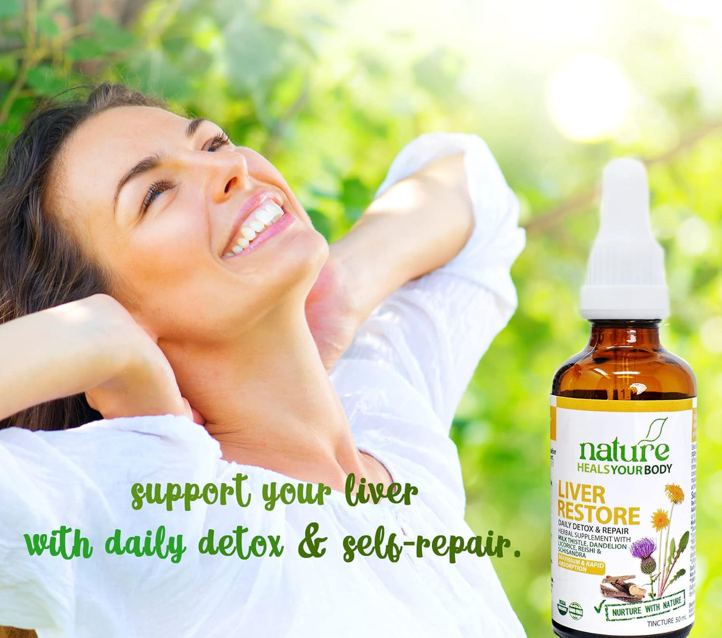 Organic Liver Support Tincture with Milk Thistle, Dandelion, Licorice, Reishi, Schisandra - Herbal Detox for Body Restoration - 50 mL Pack