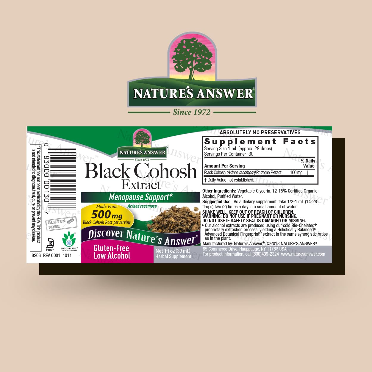 Organic Low Alcohol Black Cohosh Extract 1oz - Menopause Support Supplement - Kosher, Gluten-Free - USA-Made Women's Health Product