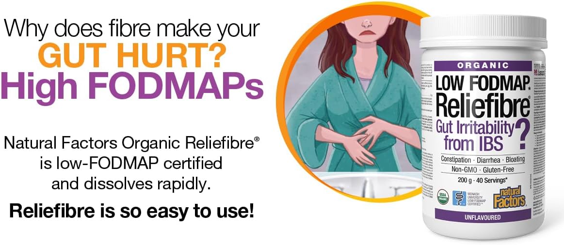 Organic Low FODMAP Reliefiber Digestive Fiber Powder - Unflavored 5.3 Oz by Natural Factors