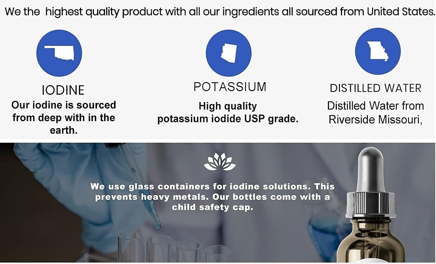 Organic Lugol's Iodine and Potassium Iodide 2% Solution Liquid Drops - Thyroid Support for Men & Women, Metabolism Health - 2 x 1 Fl Oz USA
