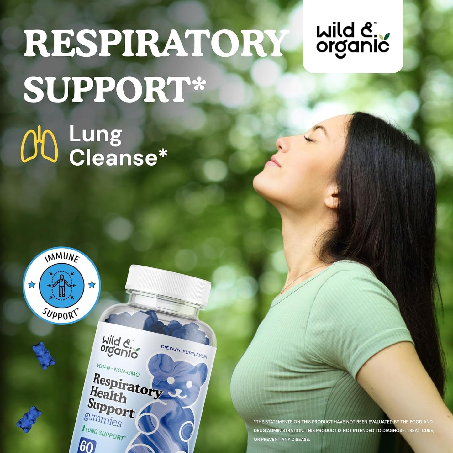 Organic Lung Cleanse Gummies - 1000mg Mullein & Mushroom Blend for Lungs - Vegan & Non-GMO - 60 Chews