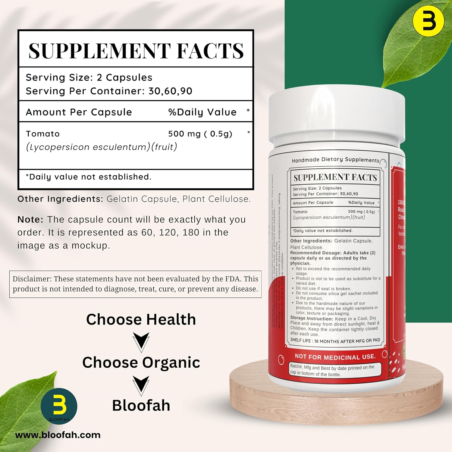 Organic Lycopene Capsules 500mg - 60 Count | Natural Carotenoid Supplement for Health Support | Plant Based, Gluten Free & Non-GMO