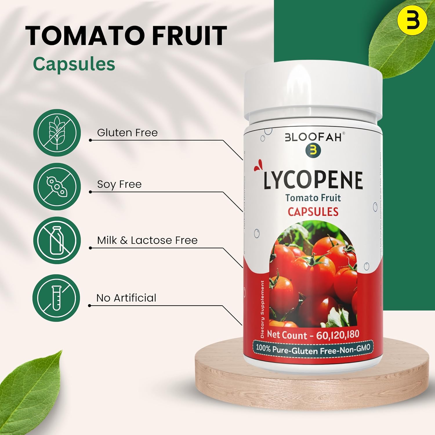 Organic Lycopene Capsules 500mg - 60 Count | Natural Carotenoid Supplement for Health | Gluten Free & Non-GMO Formula