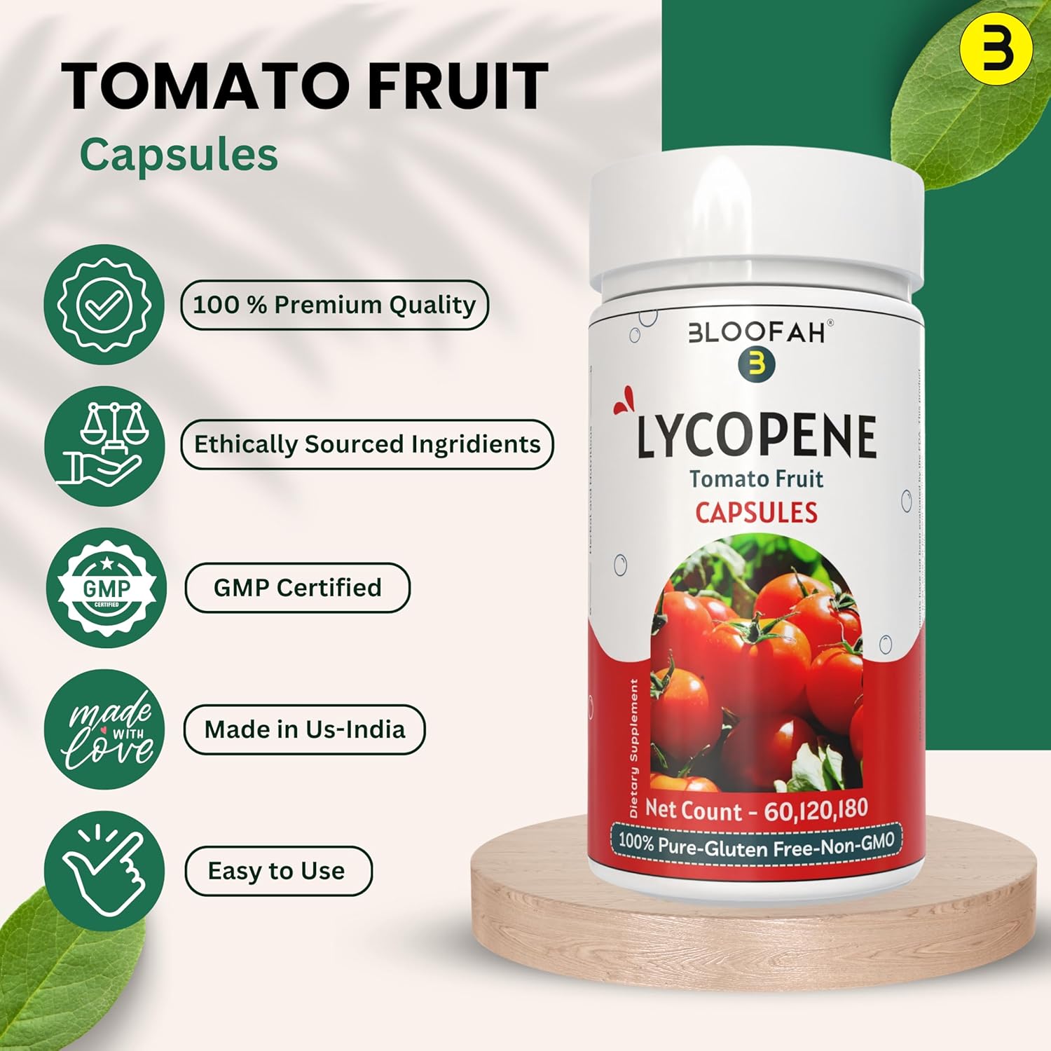 Organic Lycopene Capsules 500mg - 60 Count | Natural Carotenoid Supplement for Health | Gluten Free & Non-GMO Formula