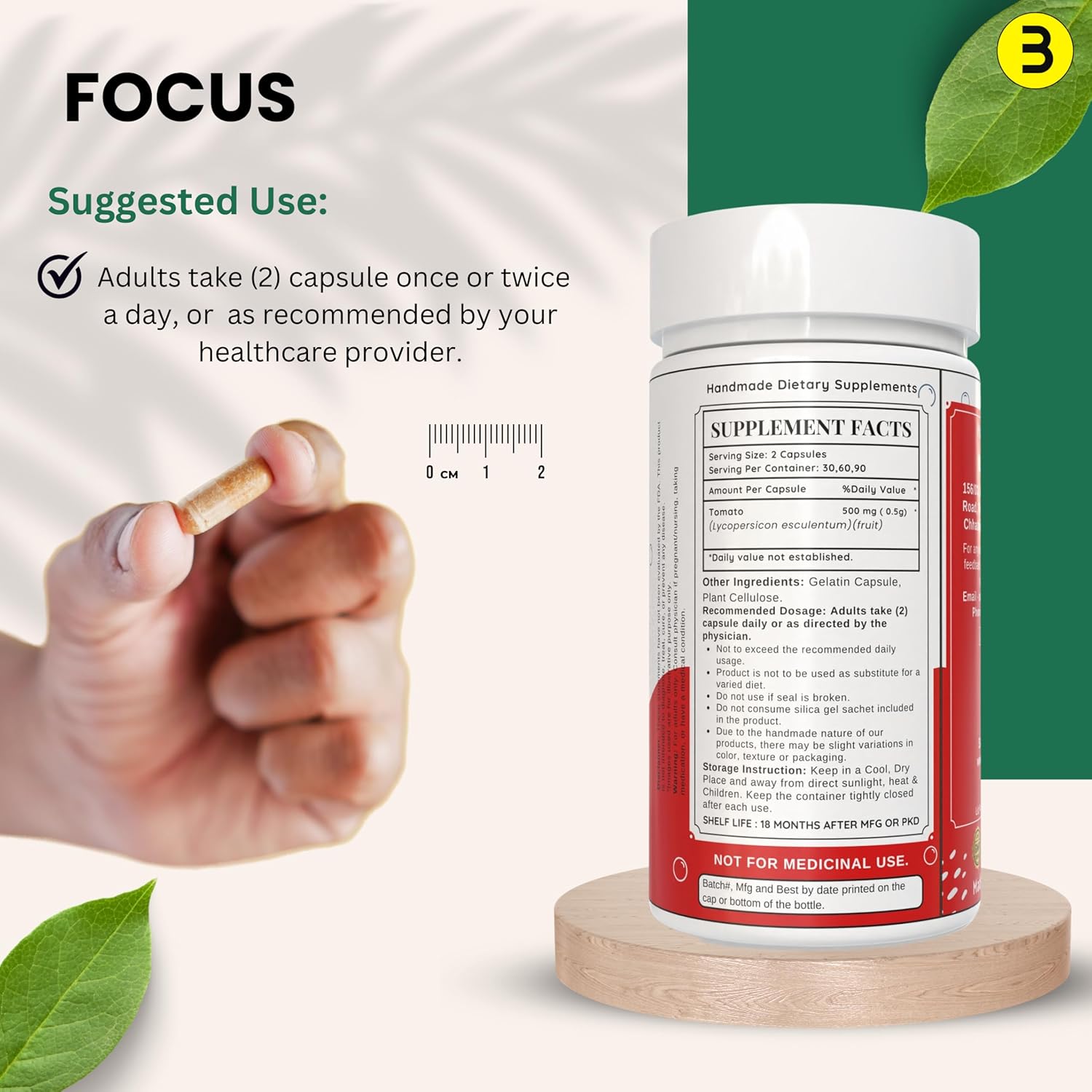 Organic Lycopene Capsules 500mg - 60 Count | Natural Carotenoid Supplement for Health | Gluten Free & Non-GMO Formula