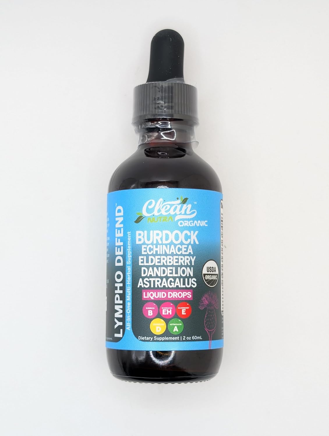 Organic Lymphatic Drainage Drops Supplement with Burdock Root Echinacea Elderberry for Immune Support by Clean Nutra