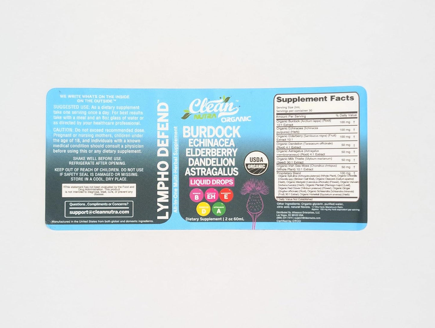 Organic Lymphatic Drainage Drops Supplement with Burdock Root Echinacea Elderberry for Immune Support by Clean Nutra